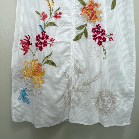 Johnny Was Playa Embroidered Tunic Mini Dress White Floral Celestial Multi M - Picture 5 of 10